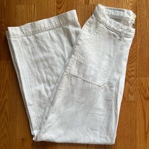 DL1961 Zoie White High Waisted Wide Leg Cotton and Linen Jeans